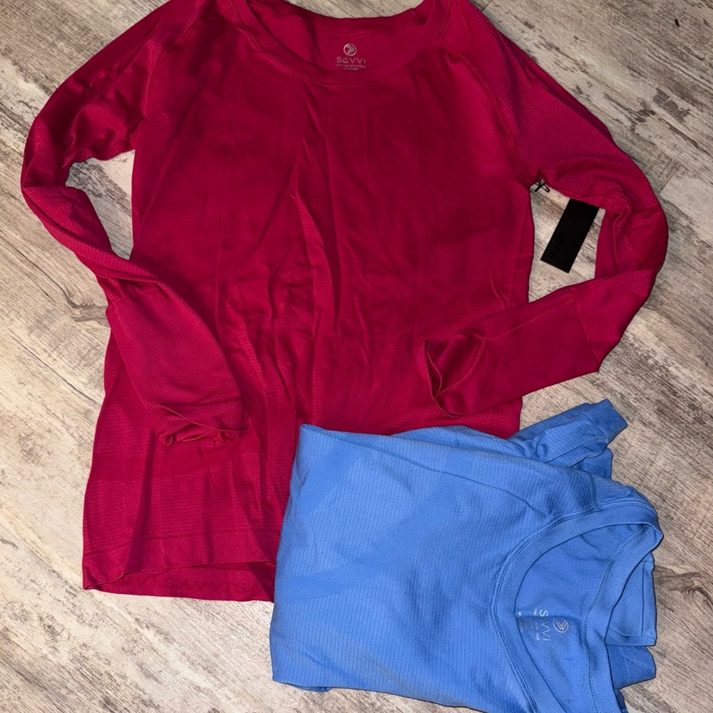 Fuchsia Pink and Blue Long Sleeve Tops